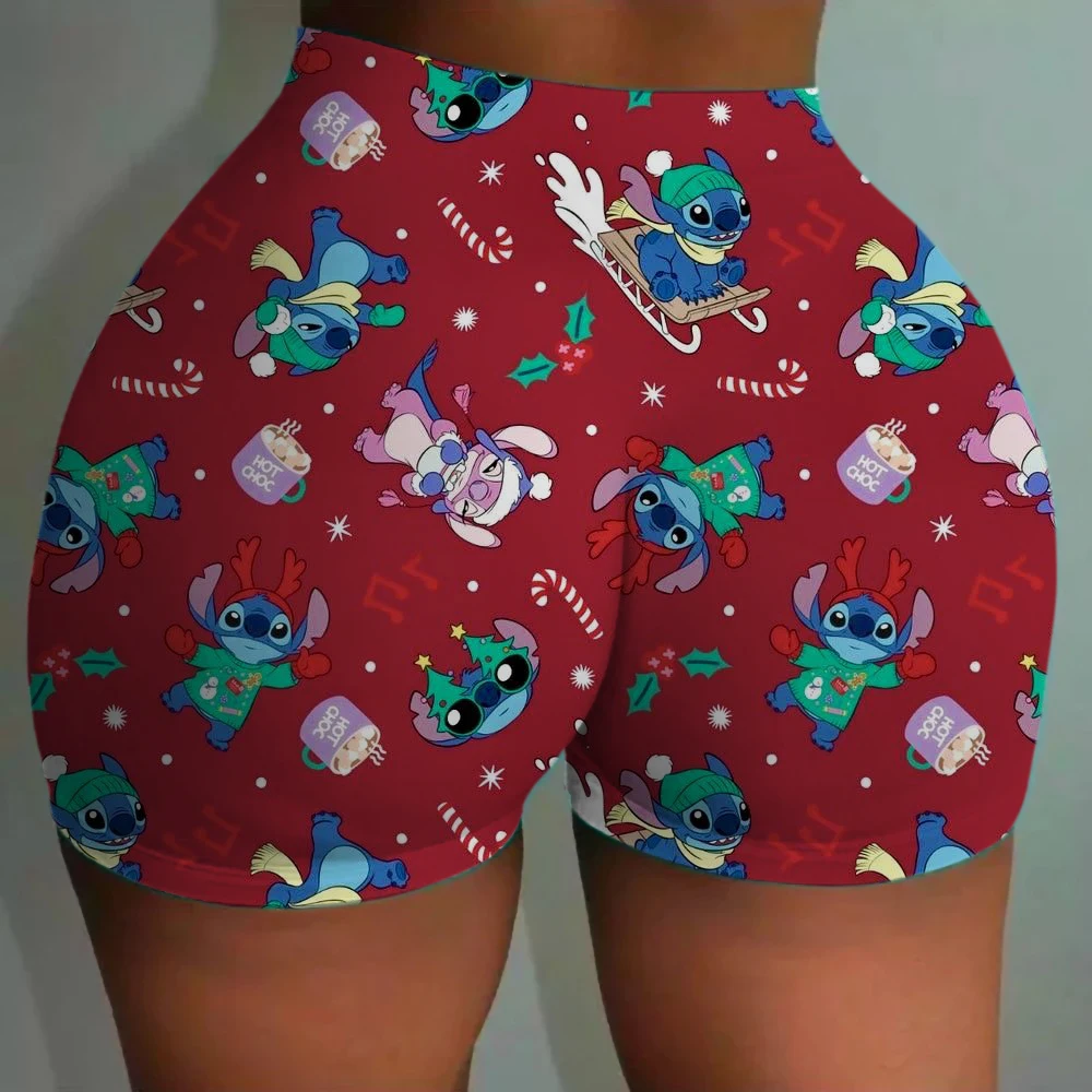 Spodnie do jogi z wysokim stanem dla kobiet, modelujące i podnoszące pośladki, dopasowane, z nadrukiem Disneya Stitch, szorty sportowe.