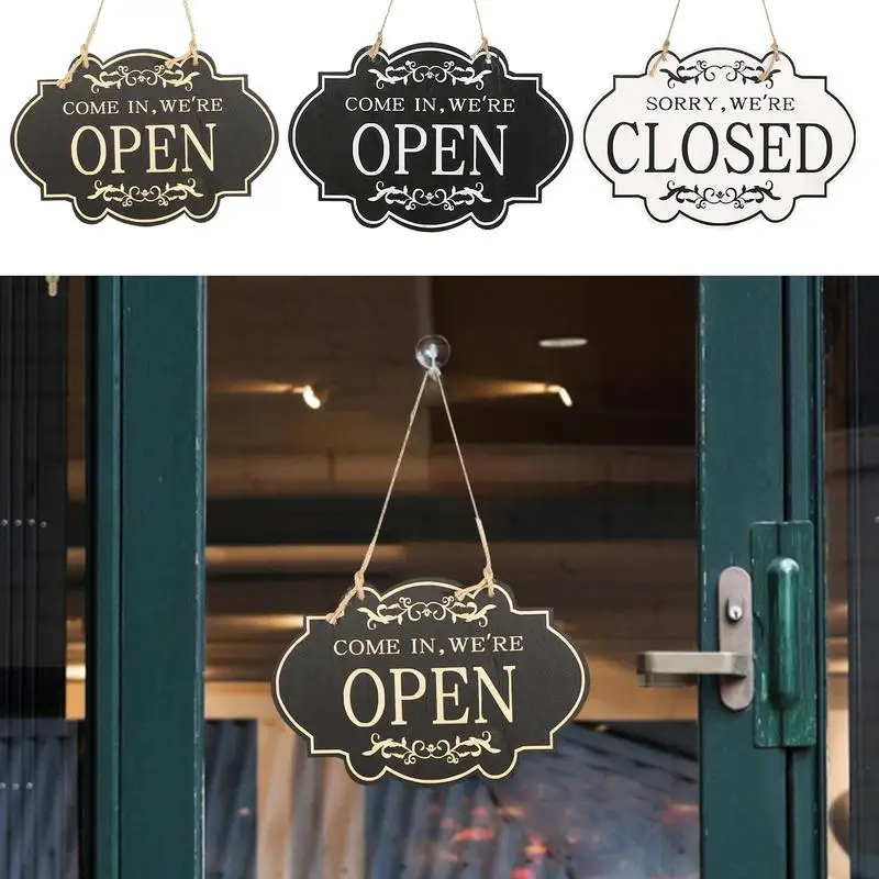 Open Closed Sign Board Wooden Rustic Double-sided Hanging Vintage Open Closed Sign For Business Shop Door Window Accessories