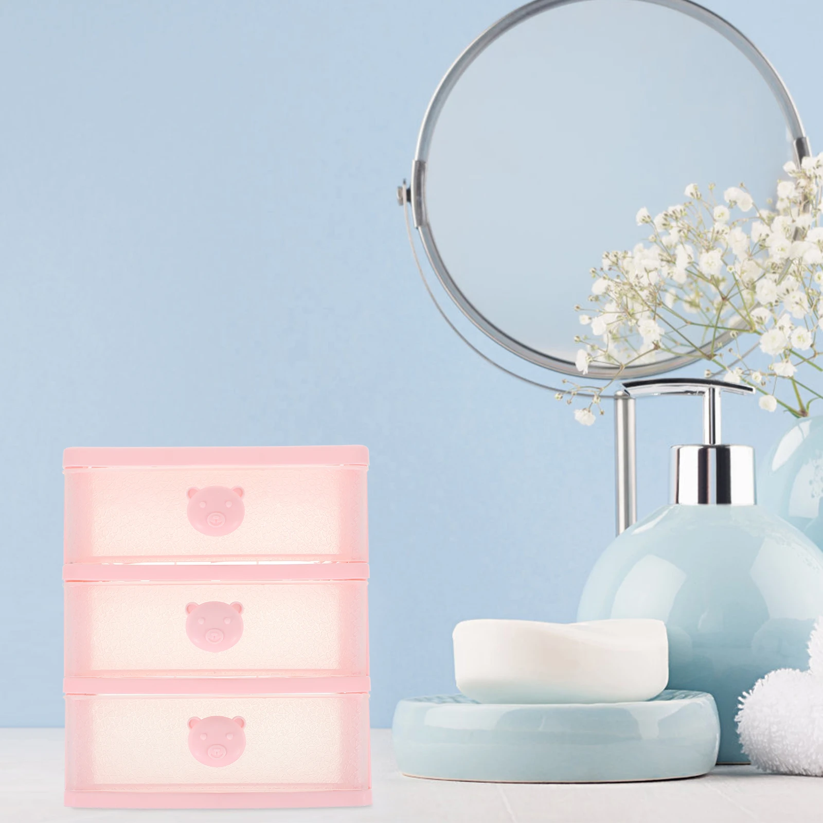 

4 Layer Transparent Plastic Desktop ganizer Mini Storage Box White Cartoon Drawer Stationery Desk Tidy Small Drawer Storage Box