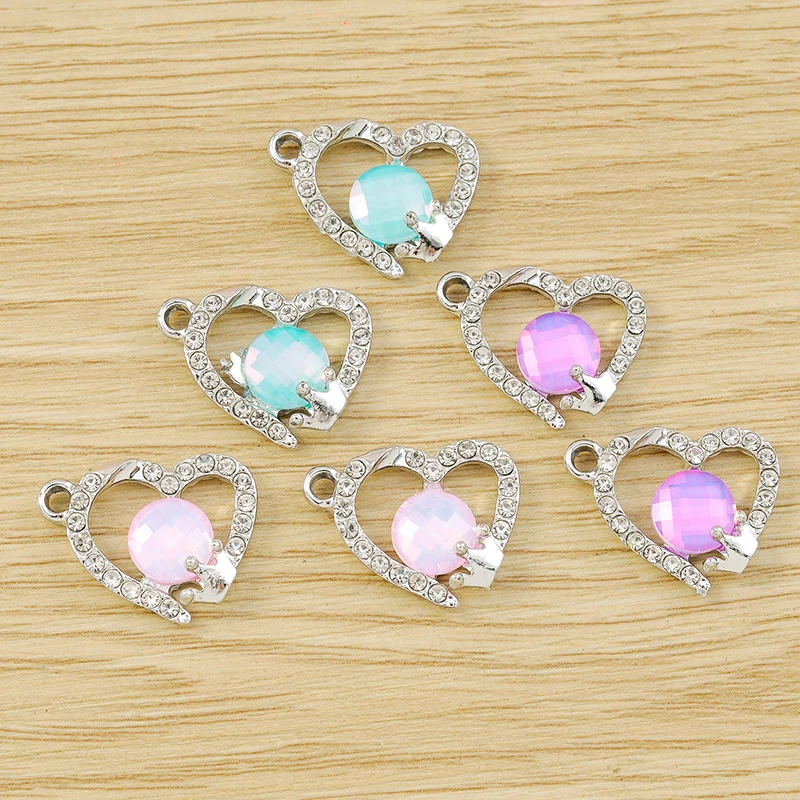 10 Stück, 20 x 16 mm, niedliche Kristall-Herzanhänger zum Basteln von Ohrringen, Halsketten, Armbändern und für DIY-Bastelarbeiten, Schmuckzubehör. – Detail 6