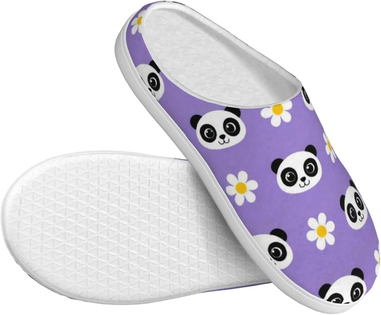 شباشب نسائية مريحة من كارتون باندا مع زهور، شباشب منزلية من القطن الناعم للاستخدام الداخلي والخارجي مع نعل مضاد للانزلاق #3