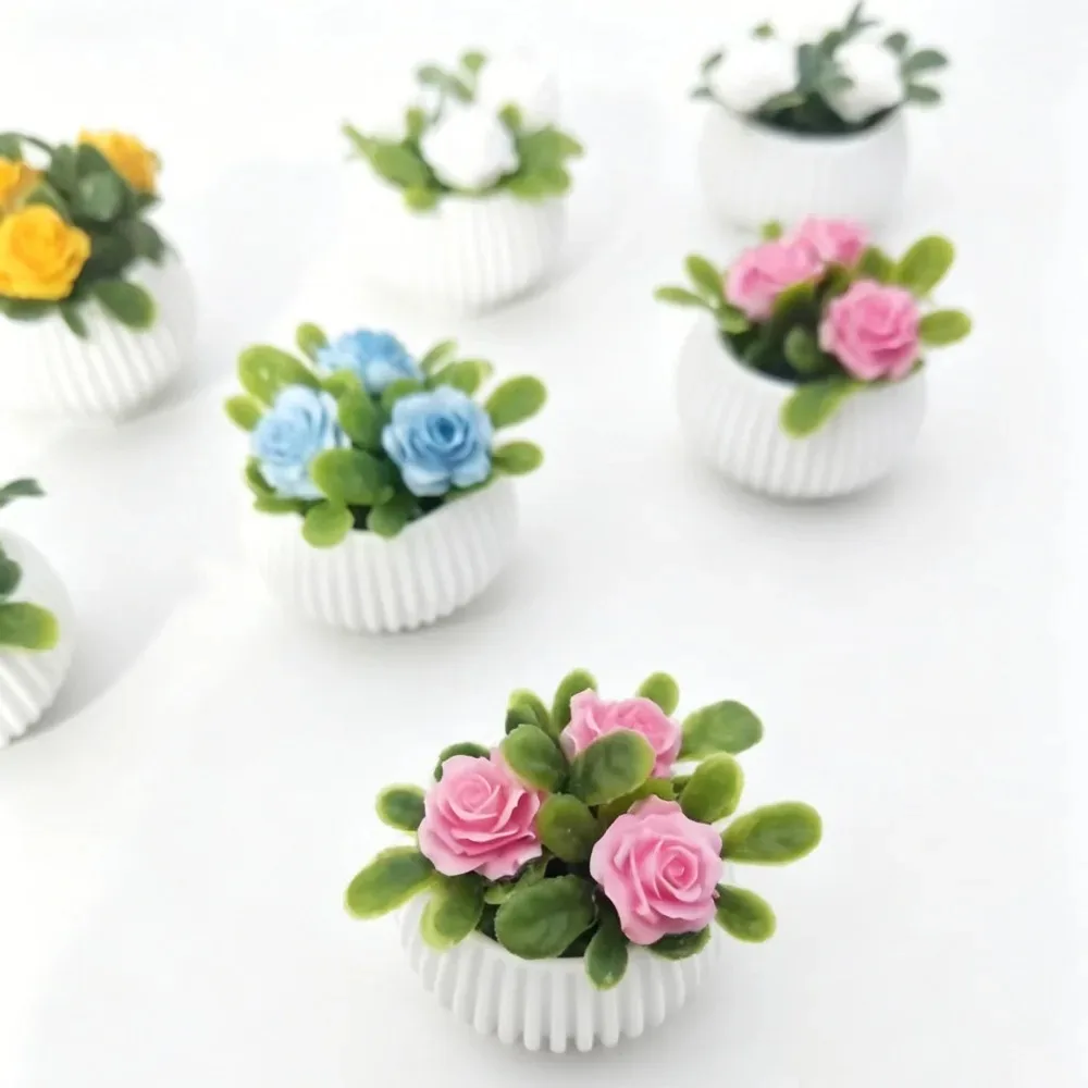 1pc Miniature Rose Plant Potted Plants, Model House Living Room Scene Decoration Potted Plants, Miniature Landscape Handicrafts