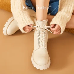 BeauToday Ankle Boots 2023 New Arrival Women Platform Round Toe Winter Ladies Cow Leathe Shoes Thick Sole Handmade B03A02