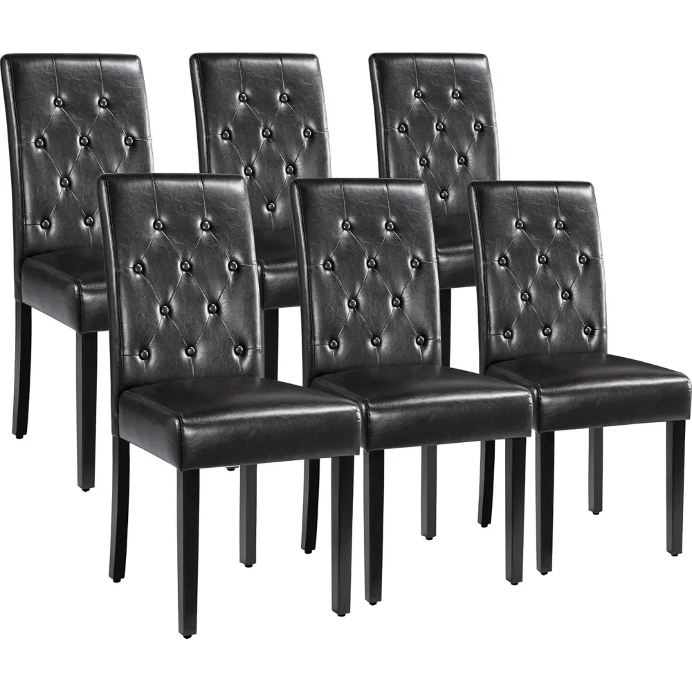 

A set of 6 dining chairs with faux leather surface and rubber wooden legs, modern quilted side chairs, suitable for restaurants