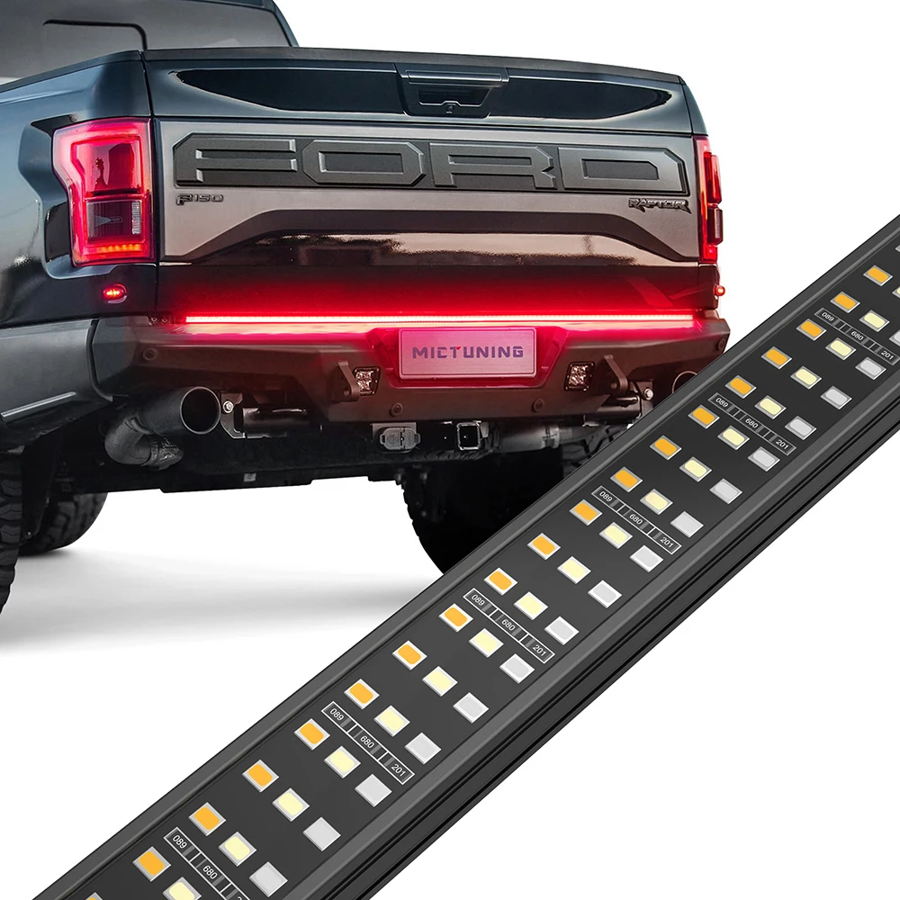 

MICTUNING 60 inches Triple Tailgate Light Bar 864 LEDs Waterproof Plug-and-Play Aluminum Frame with 4-Way Flat Connector Wire