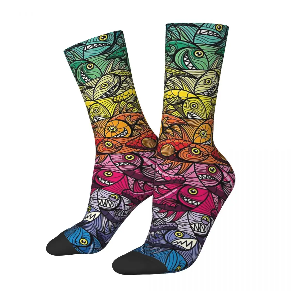 Funny Crazy Sock for Men Escher Fish Hip Hop Harajuku Ocean Pattern Seamless Pattern Printed Boys Crew Sock Casual Gift