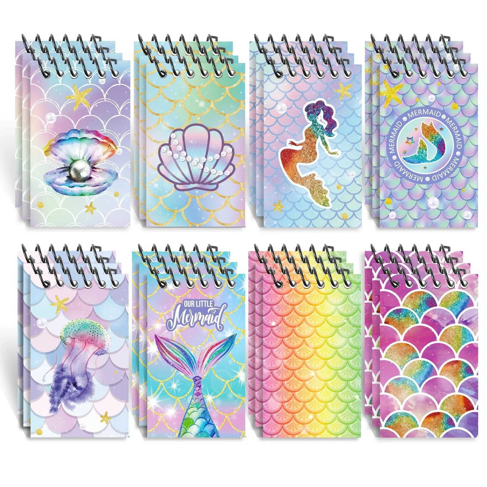 8 Mermaid Party Gifts for Girls and Boys 8 Mermaid Mini Spiral Notebooks Suitable for Ocean themed Party Supplies Children's Bir