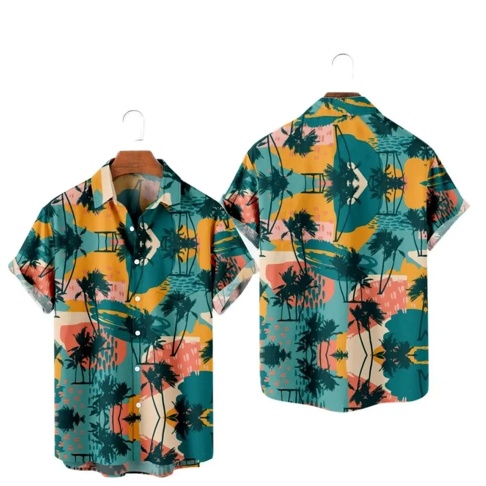 Camisas de verano hawaianas para hombre, ropa de calle de manga corta con pintura de paisaje creativo, ropa de playa cubana de talla grande, informal para vacaciones, novedad