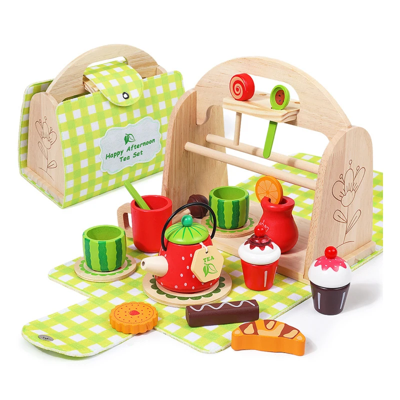 Wooden Puzzle Diy Play House, Simulation Afternoon Tea Kitchen/Pet Hospital/Ice Cream Shop Theme Toy Set, Handbag Girl Toy,XT171