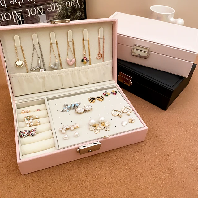 Przenośne pudełko na biżuterię Organizer na biżuterię Wyświetlacz Podróżne pudełka na biżuterię Przycisk Skórzany zamek błyskawiczny Jubilerzy Joyero