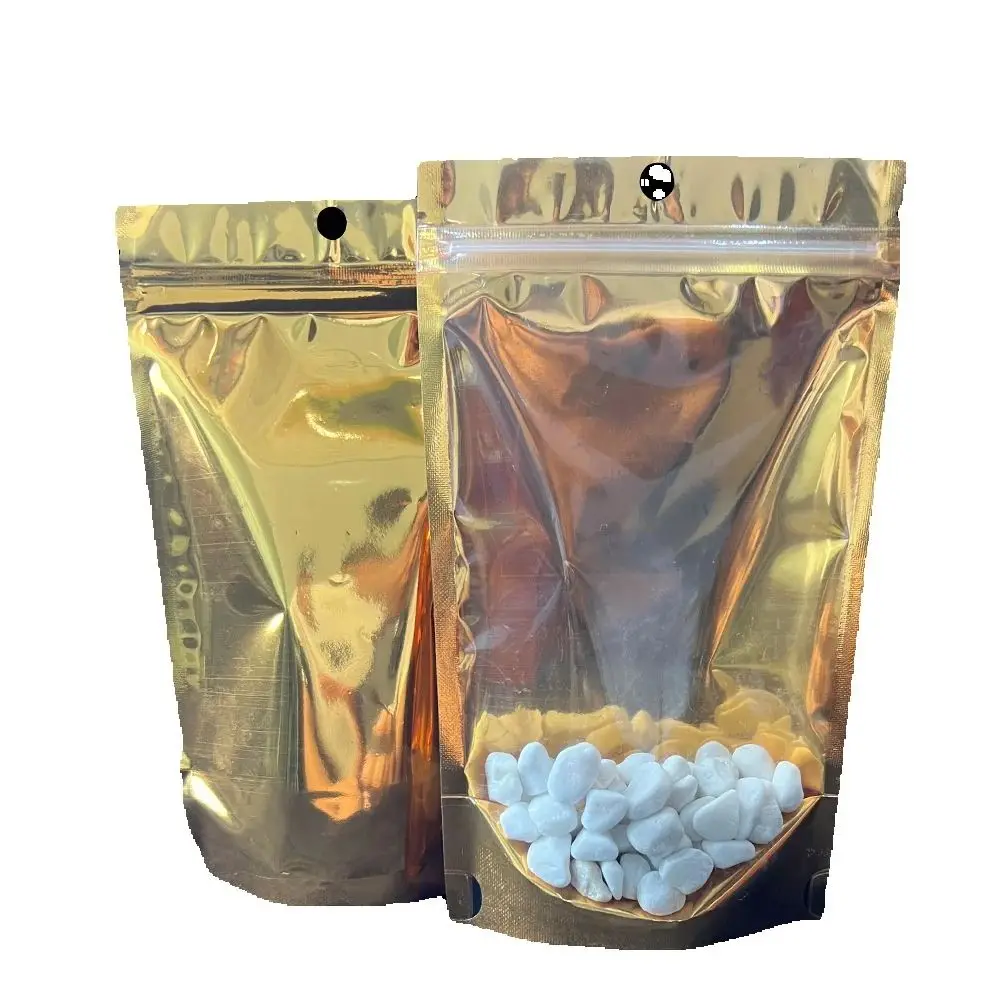

100PCS Clear Glossy Gold Ziplock Stand-Up Bags Resealable Pouches for Coffee, Snacks, Candy, Sugar, Nuts & Dried Fruit Storage