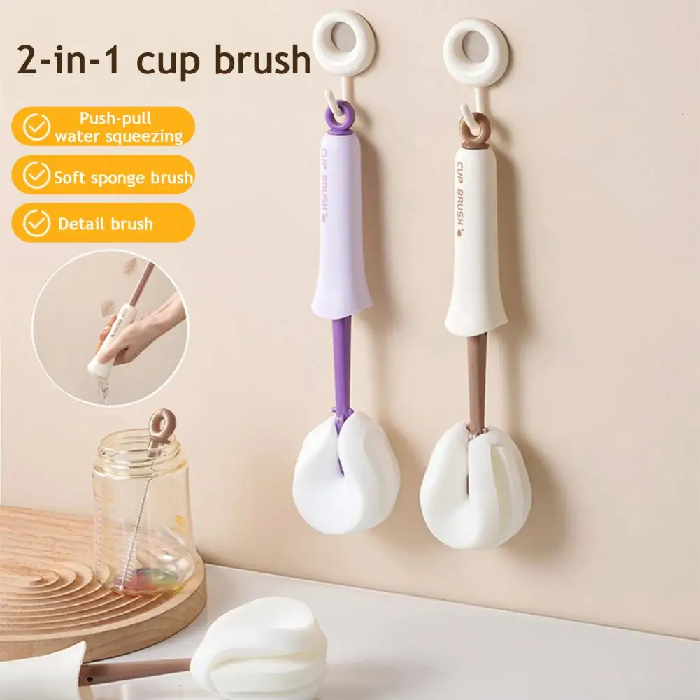 Anti-slip Handle Brush Non-scratch Cup Brush Two-in-one Cup Brush Cleaner Long Handle Tea Stain Remover Bottle Straw Hanging