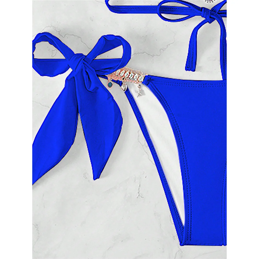 5 Farben, mit Strasssteinen besetzter Bikini, Damen-Badeanzug, zweiteiliges Bikini-Set, Badebekleidung, Badeanzug, Modell V8000. – Detail 33