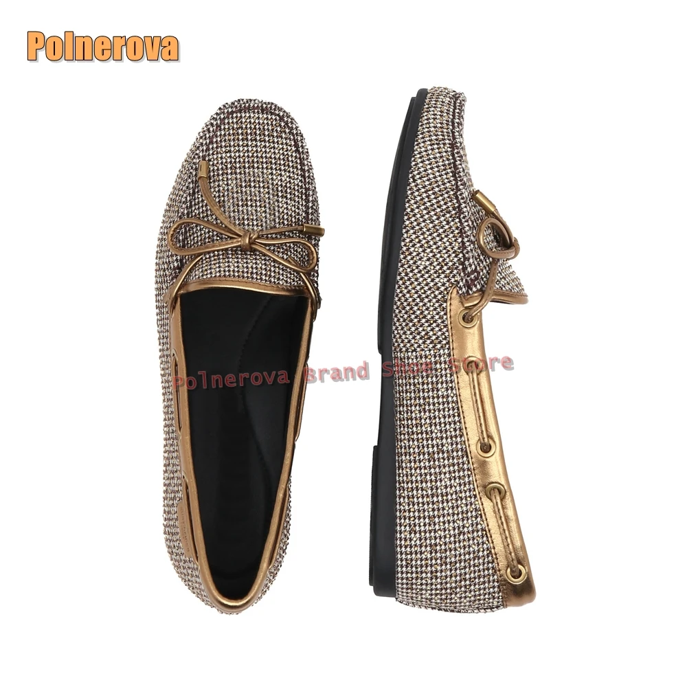 

Тканые неглубокие лоферы с бантом и узором «гусиные лапки», женские туфли-лодочки на плоской подошве с круглым носком и шнурком, большой размер 36–43, осень 2023 г.