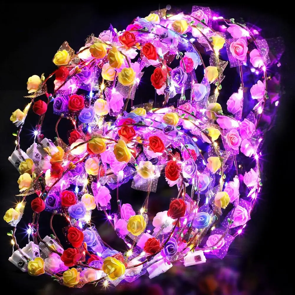 

50 LED Flower Headbands for Women & Girls - Glowing Floral Hair Wreaths for Halloween, Parties, and Special Events