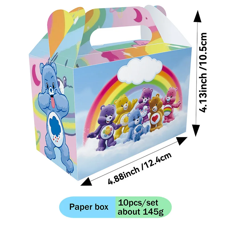 Care Bears Themen-Geschenkbox, Süßigkeitenbox, Kinderdekoration für Babyparty, Papier-Süßigkeitentüte, Mädchen- und Jungen-Geburtstagsparty-Zubehör-Sets, 10 Stück