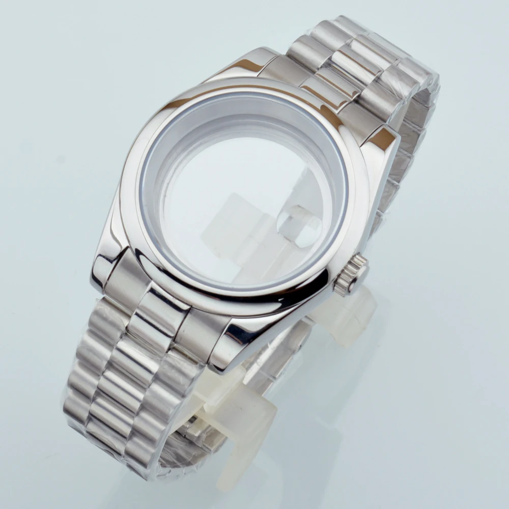 DEBERT 36MM/40MM silver Watch Case Fit NH34 NH35 NH36 PT5000 ETA2824 2836 Miyota 8215 8205 Movement Presidential Bracelet Strap