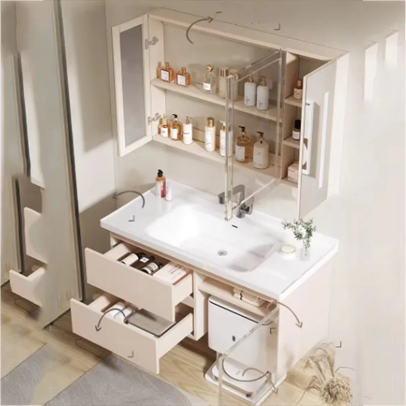 #Lighting Organizer Bathroom Cabinet Luxury Washroom Home Mirror Bathroom Cabinet Vanity Toilet Meuble Salle De Bain Furniture