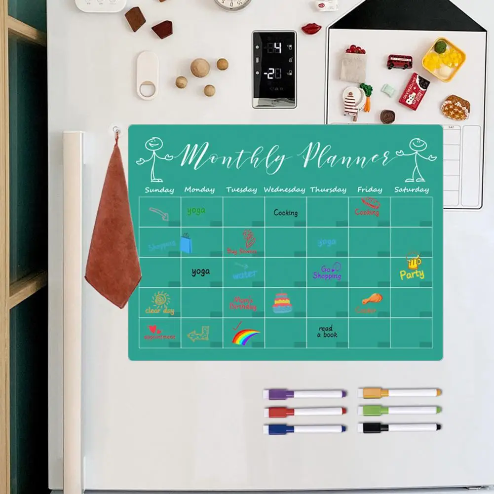 9Pcs/Set Weekly Planner Dry-Erase Message Board with Magnetic Whiteboard & Writing Pen Erasable Monthly Planner Fridge Magnet