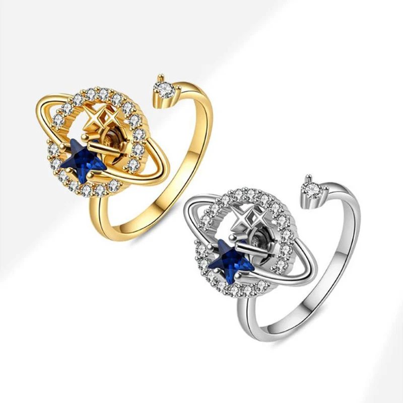 New European and American Planet Ring For Female Double Star Rotating Necklace Personalized High-end Jewelry Set KOFSAC