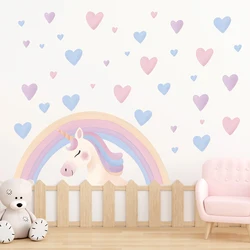 2Pcs Cartoon Love Rainbow Unicorn Wall Stickers For Kids Room Girls Room Decoration Bedroom Decor For House Living Room Wall Art