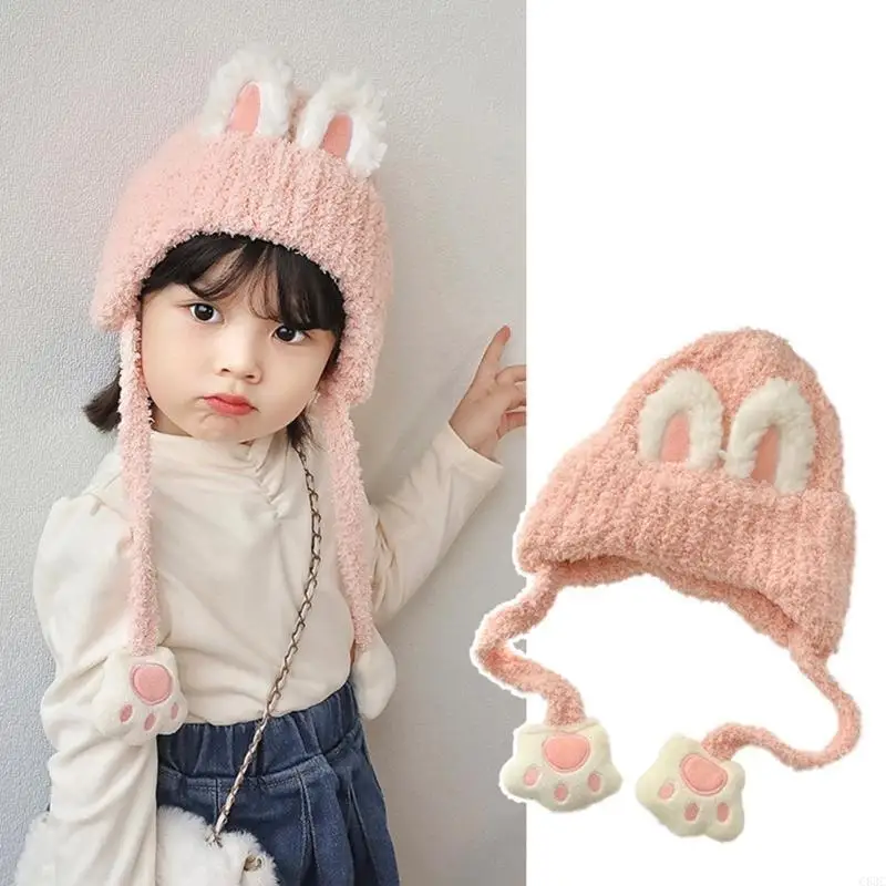 

C63C Cartoon Beanie Cap Soft Bonnet Warm Headwear Windproof Winter Hat for Kids