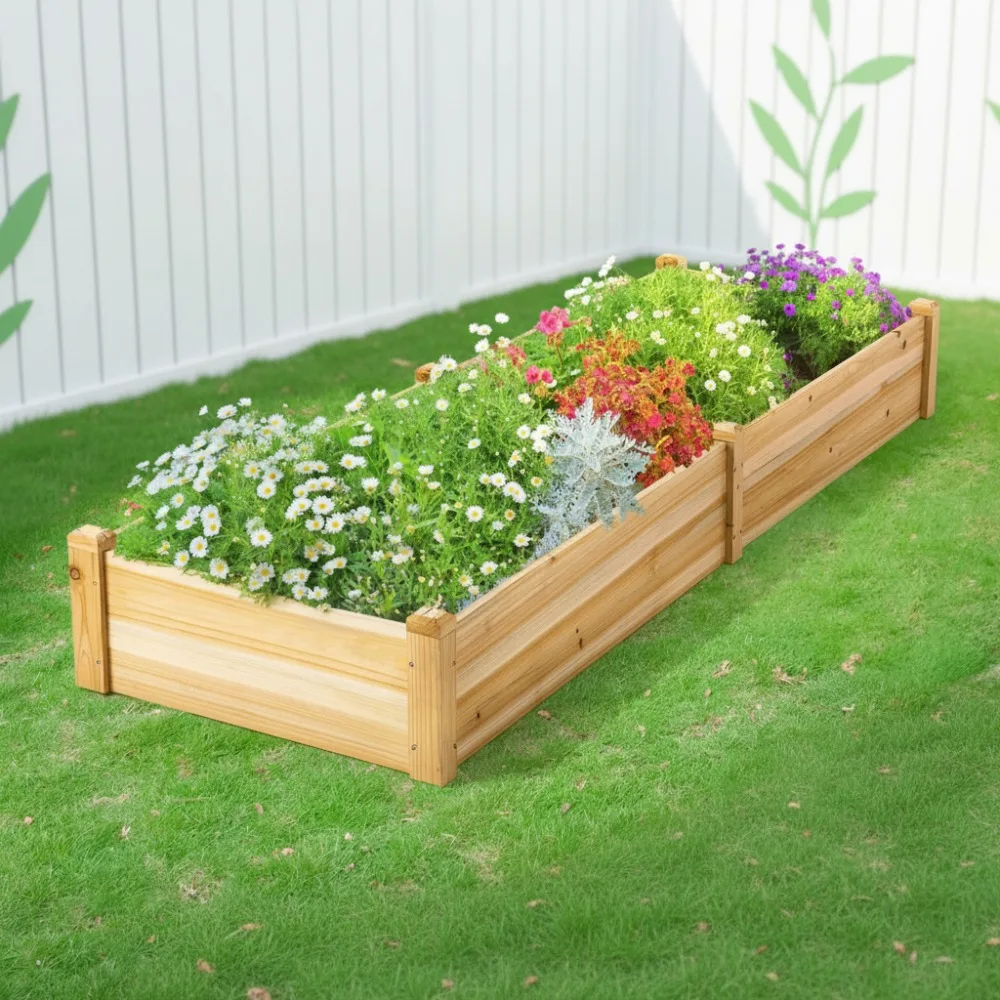 

Upgraded 96-Inch Raised Garden Bed with Adjustable Divider - Durable Wood Planter for Easy Plant Organization in Outdoor Spaces
