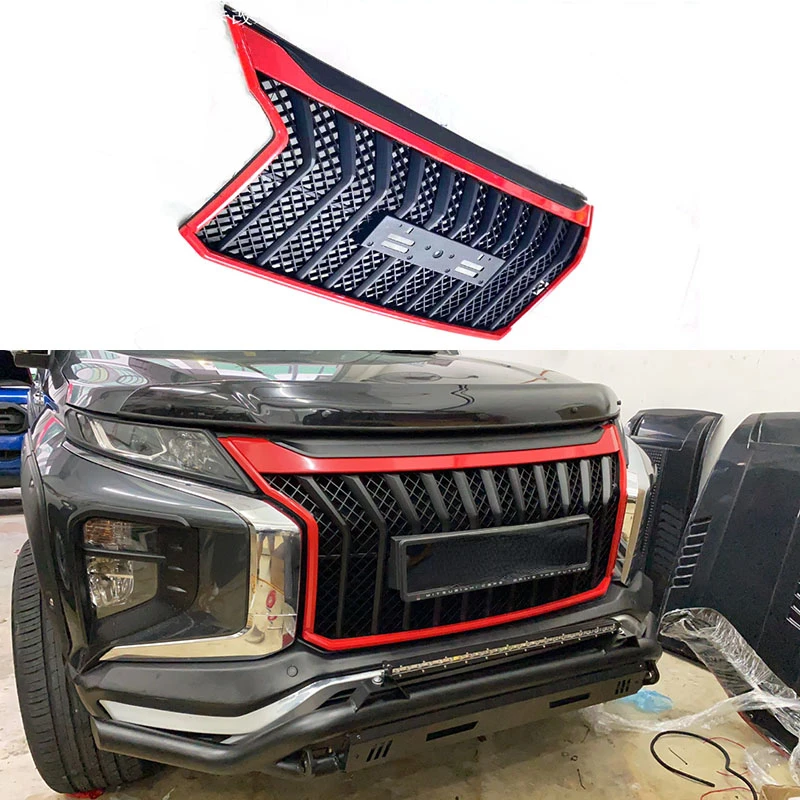 

Modified Front Racing Grille Grill LED Bumper Mask Cover Trims For Mitsubishi Triton L200 2019 2020 Car Accessories