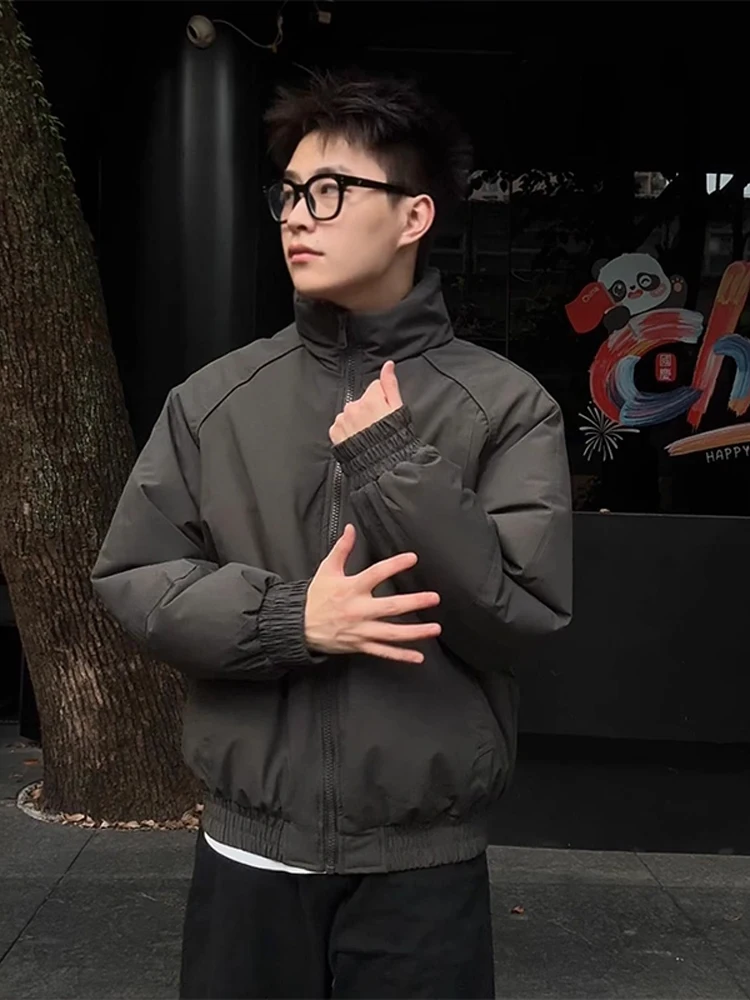 

Thiened ort American Sle Stand Collar Jaet Cotton Coat for Men Winter Tee Proof Flight Jaet Warm ey Cotton Clothes