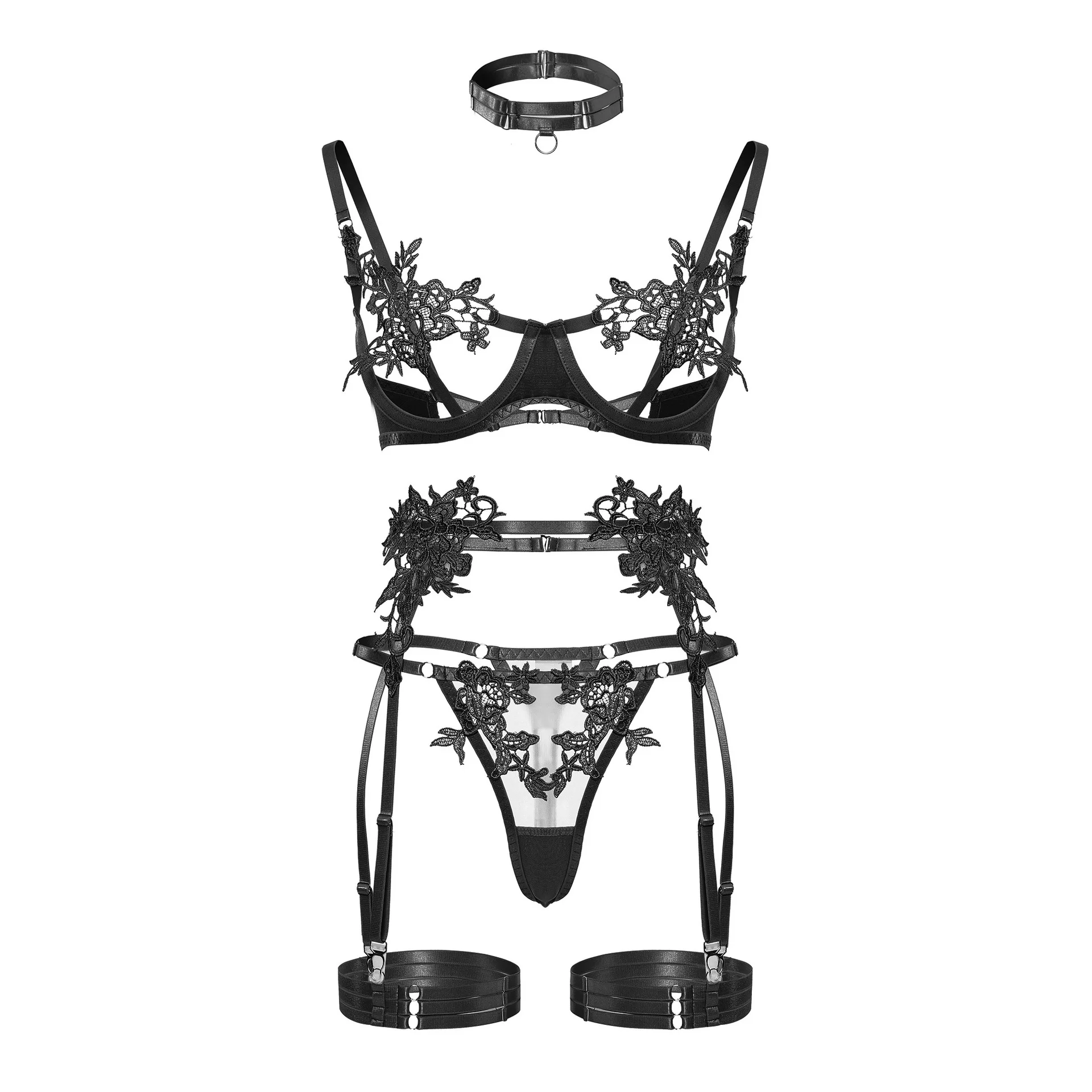 Transparent Lace Bra Set Women Sheer Temptation Exotic Sexy Lingerie Set Ladies Flroal Black Bra Underwear Set