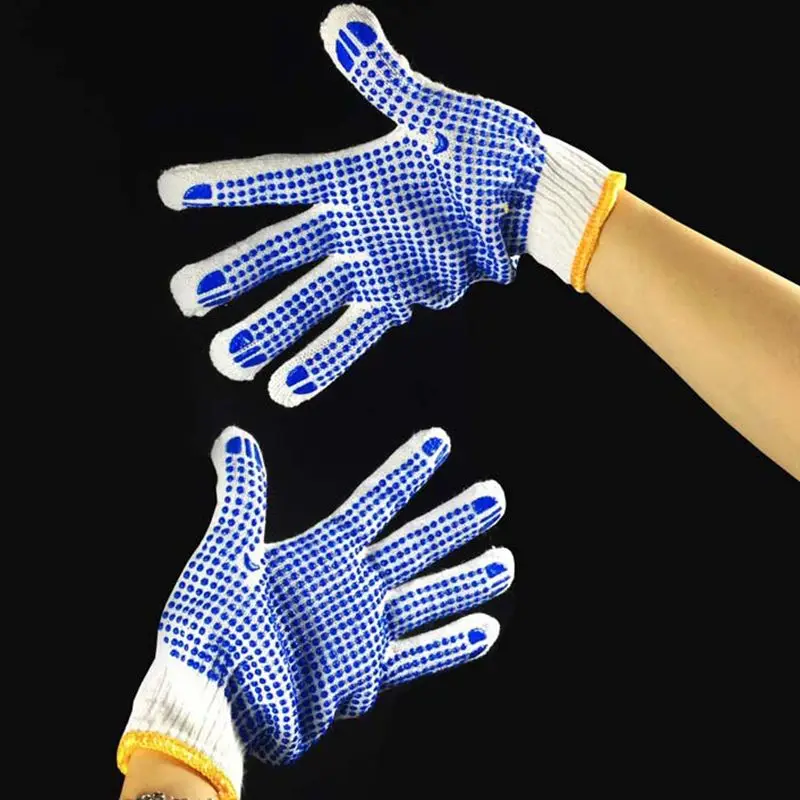 1 Pair Cotton Yarn Practical Anti-Slip Gloves Non-Slip Safety Labor Gloves Yellow Dots Cozy Working Household Gloves For Garden