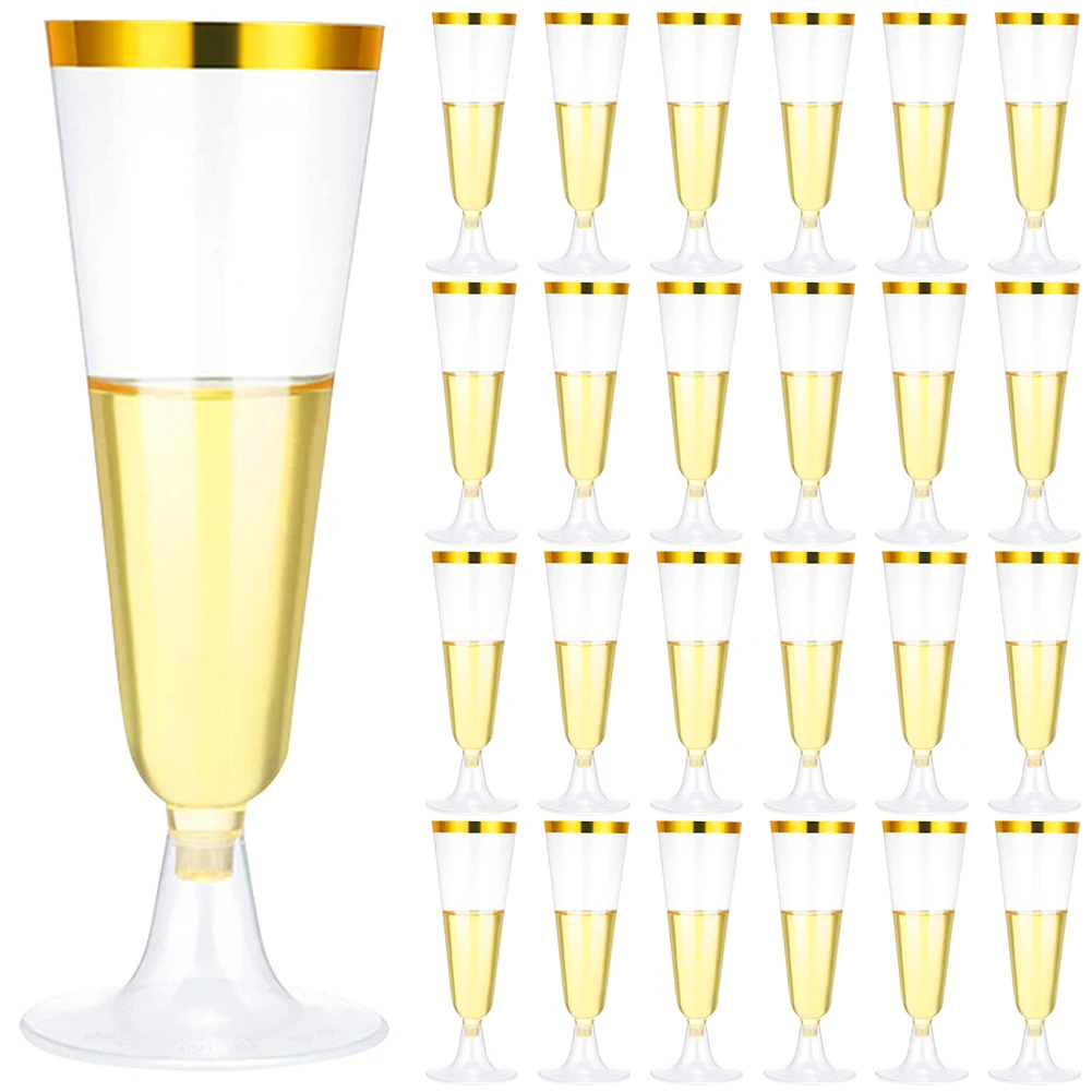 25Pcs 150ml Disposable Champagne Flutes Plastic Champagne Glasses Plastic Cocktail Cups for Wedding Anniversary Birthday