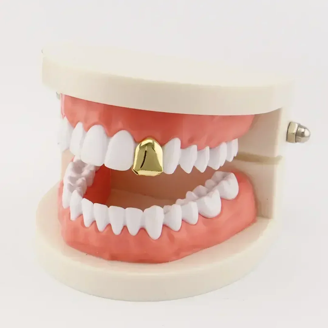 Gold-Plated Hip Hop Bracelet with Golden Teeth Grills - Perfect Halloween Accessory for Men & Women!