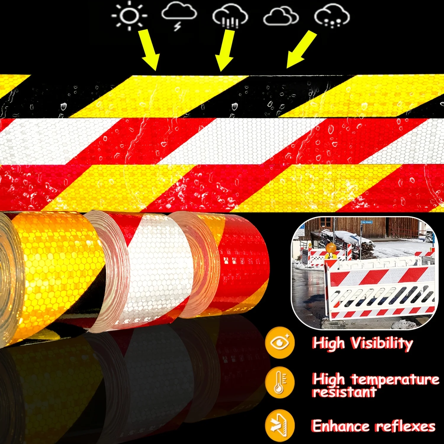 Diagonal Reflective Tape Durable Self-Adhesive Waterproof Safety Stickers Danger Warning Area Road Construction Vehicle Stickers
