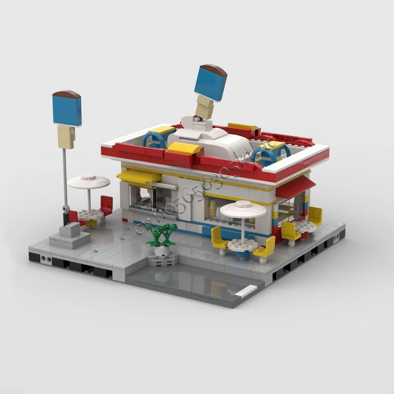 Novo 966 pçs personalizar mr chill sorvete loja arquitetura medieval moc bloco de construção modelo tecnologia crianças presentes festival