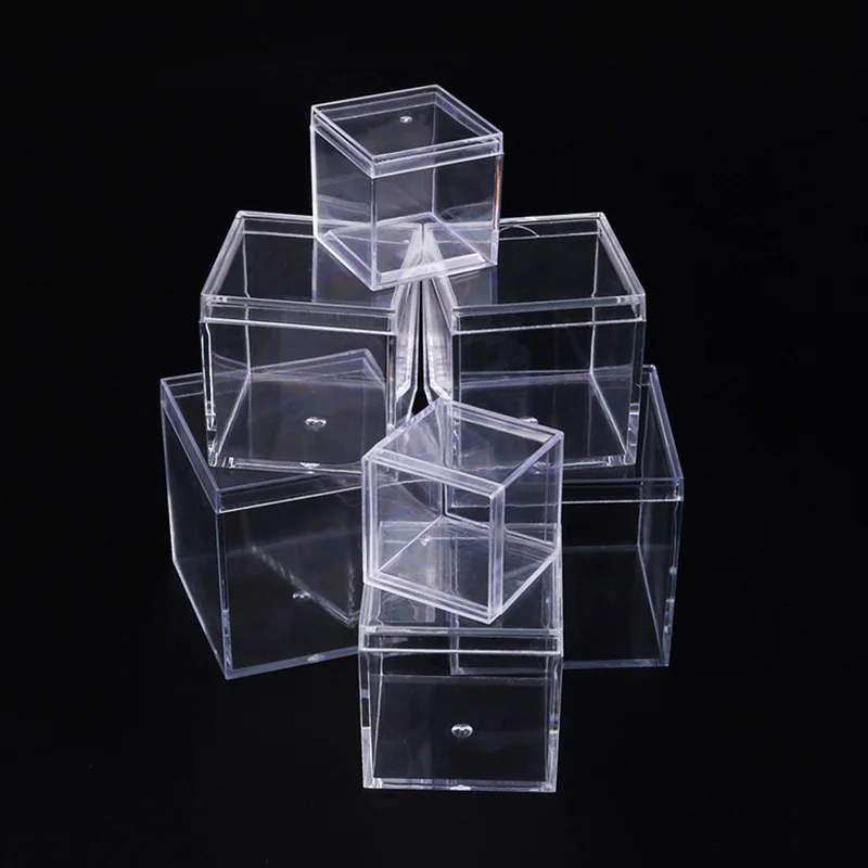 Transparent Acrylic Candy Box with Cover Plastic Square Cube Cake Dessert Box Chocolate Packaging Storage Containers Display Box