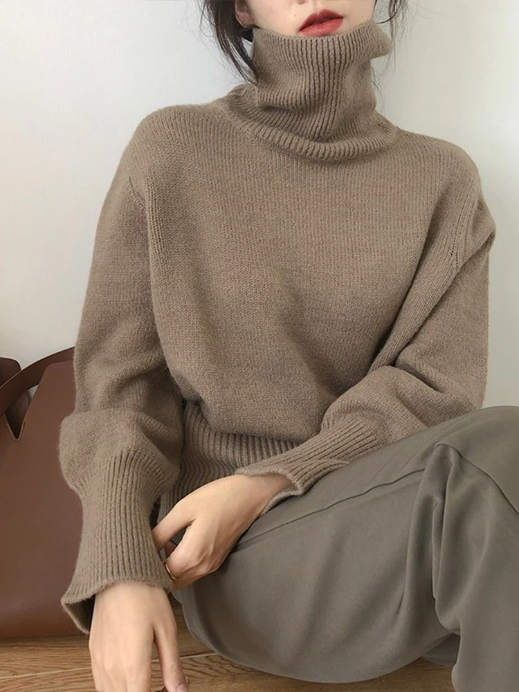 

Women Turtleneck Autumn Winter Knitted Sweater Ladies Vintage Fashion Basic Pullover Female Casual Chic Long Sleeve Knitwears