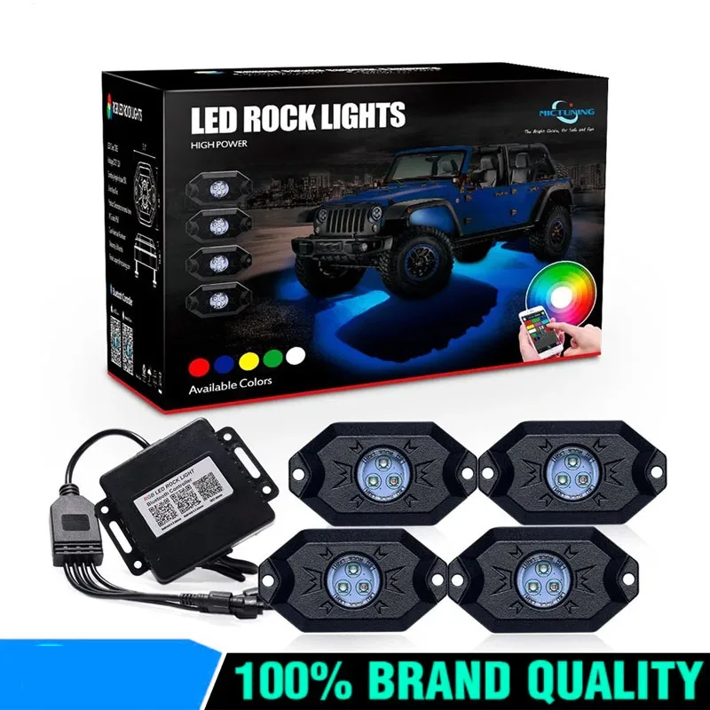 

4 Pods Car RGB LED Rock Decorative Light w/ Wireless APP Control Timing Function Music Mode Multicolor Neon Lamps Kit