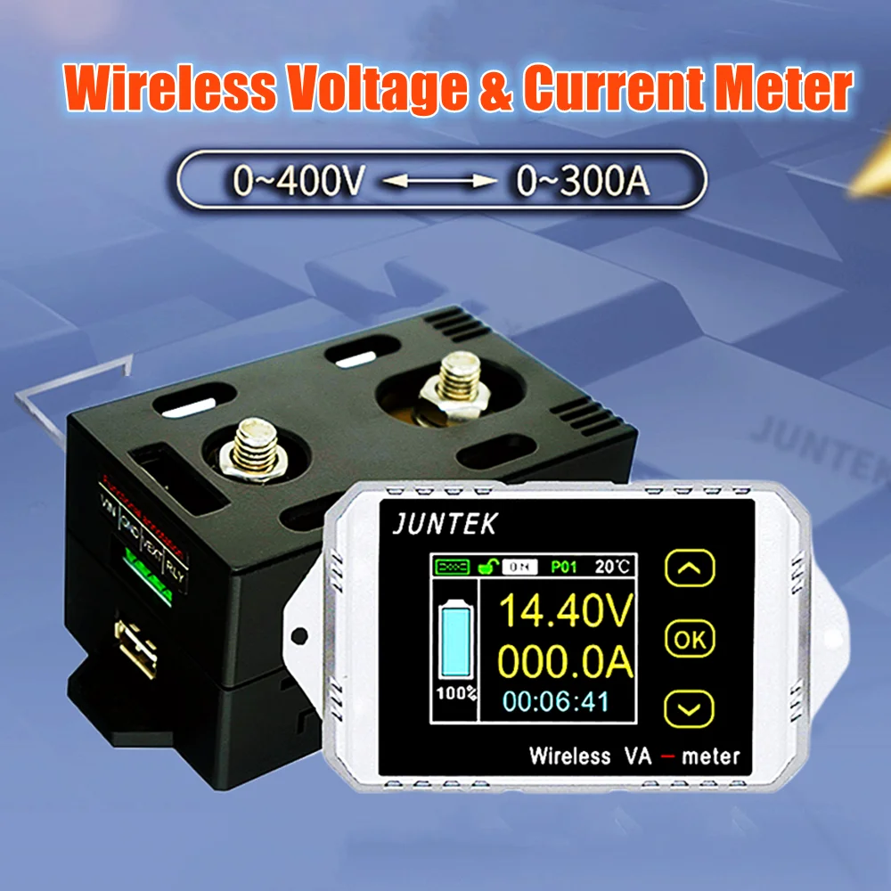 

Digital Wireless Ammeter Voltmeter 0-100V/0-400V Battery Capacity Monitoring Coulomb Counter 0-300A Color Screen Coulomb Meter