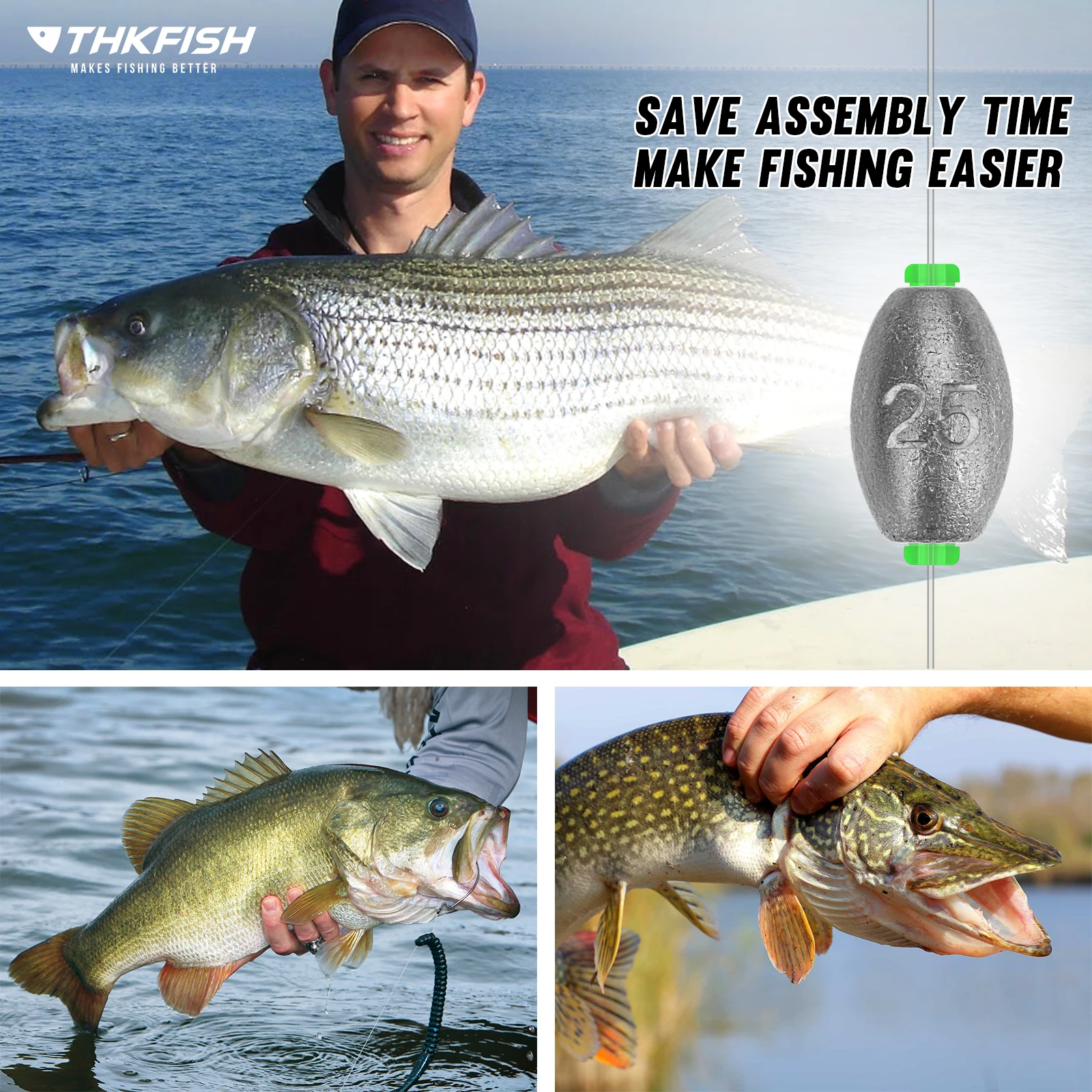 THKFISH Fishing Sinkers Kit Quick Clip-On Lead Weights 3g 5g 7g 10g 20g 25g Olive Shaped Lead Sinker with Plastic Core