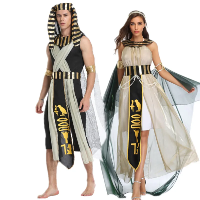 

Adult Ancient Egypt Pharaoh Costume Men Cleopatra Cosplay Women Halloween Purim Party Masquerade Fancy Dress