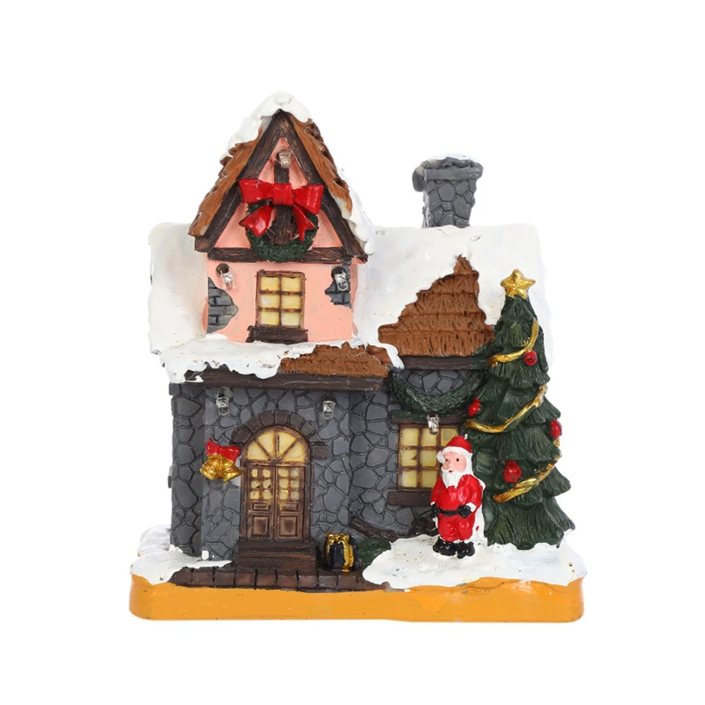 Christmas Village Houses, Resin Christmas Village with Warm Light Battery Operate, Christmas Home Table Decor,A