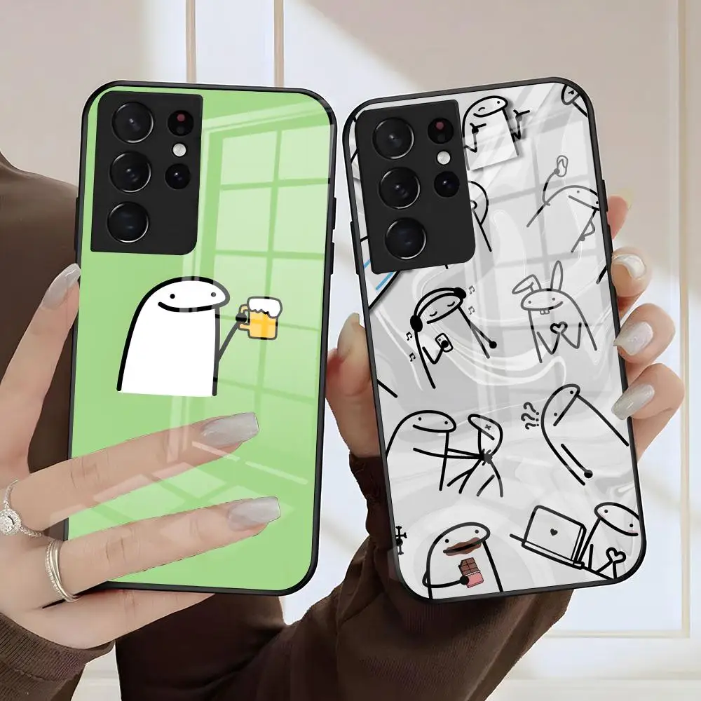 Divertida funda de teléfono C-Celular Flork para Samsung S25 S24 FE S23 S22 S21 Plus S20 Ultra Note20Ultra cubierta de vidrio negro