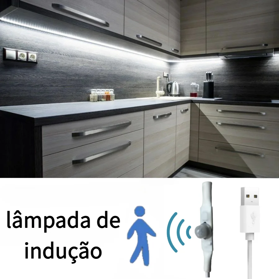 Fita de LED 5V USB com varredura manual/sensor de movimento humano 1M 2M 3M 5M Fita de luz Fita de decoração para sala de TV e cozinha