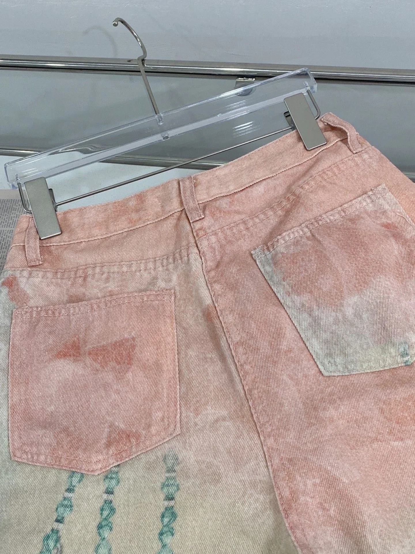 American Style Retro Girl Feel 3D Print Chain Denim Pants Women Summer New Gradient Loose Straight Casual Long Trousers