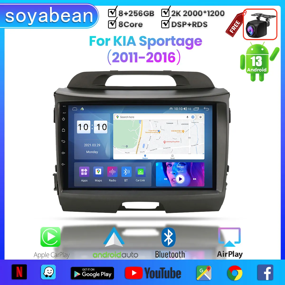 

Автомобильный радиоприемник Android 13 для KIA Sportage 2011-2016, 9-дюймовый мультимедийный плеер с 4G WiFi Автомобильный Carplay и 2Din GPS-навигация.