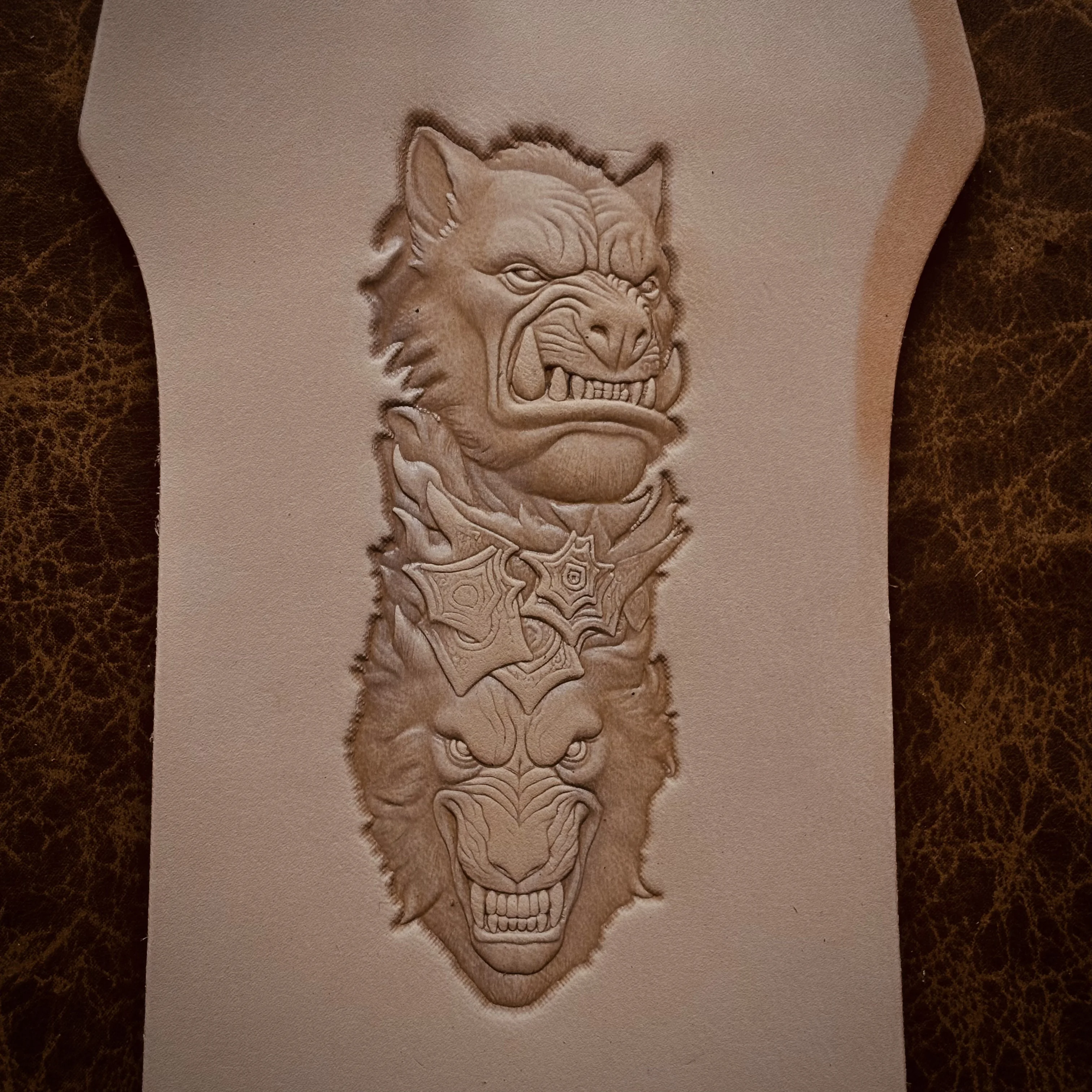 3D Double Wolf Head Pattern Leather Embossing Mold Stamping Molds DIY Leather Craft Tool Carving Shaping Stamps