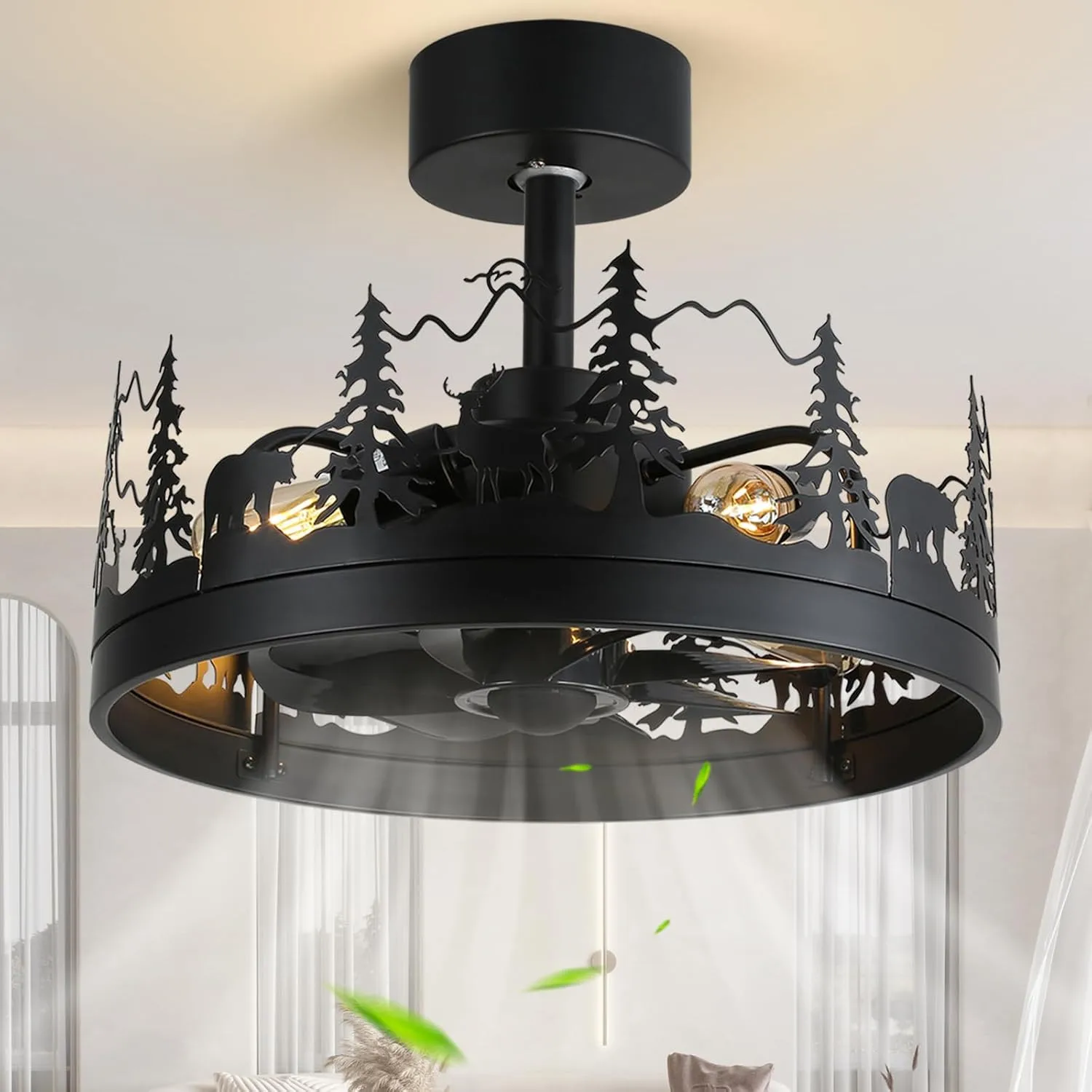 

Rustic Ceiling Fans with Lights and Remote Black Caged Ceiling Fan with Bear