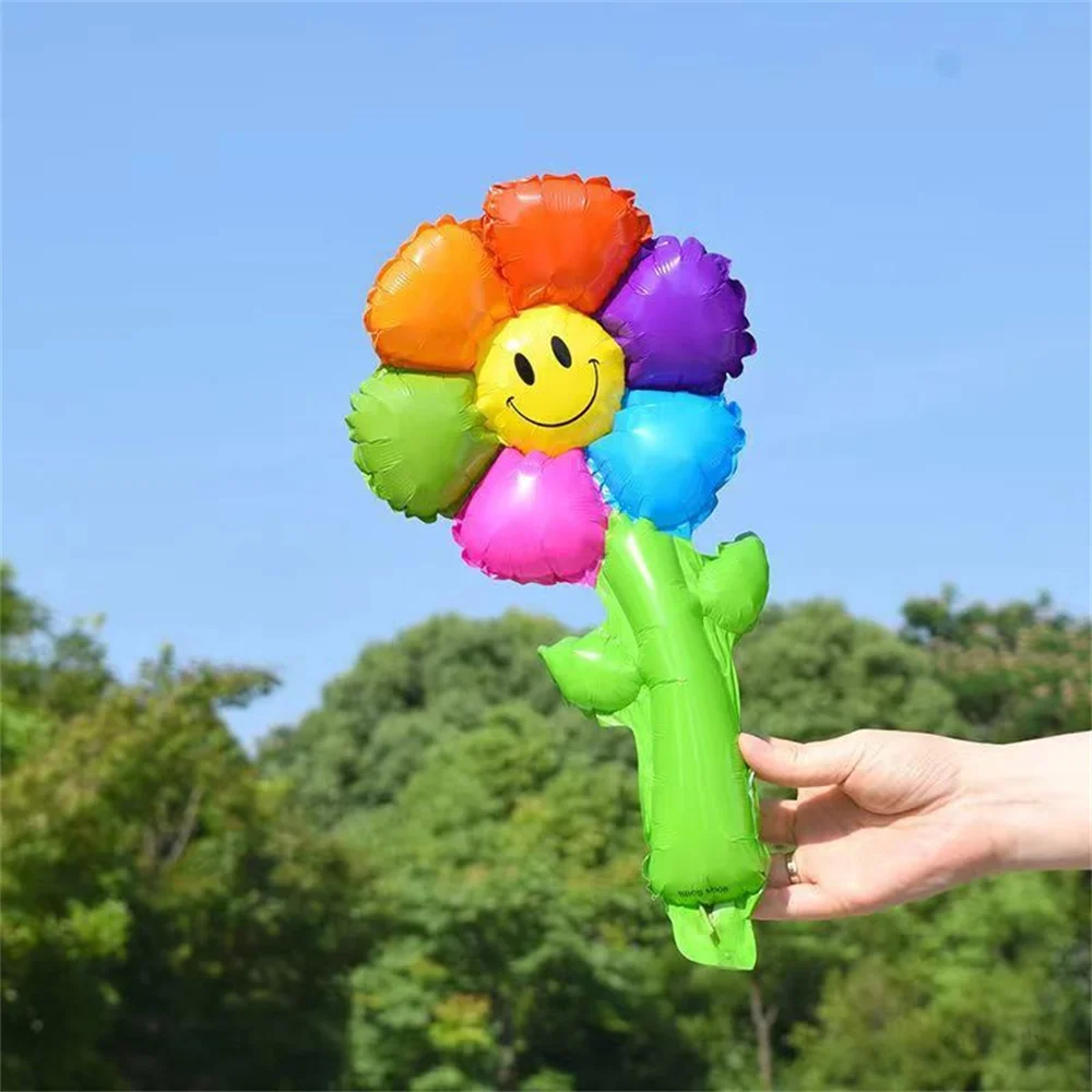 20Pcs Colorful Green Leaf Daisy Flower Foil Handheld Balloons Sunflower Ballon Children Toy Wedding Birthday Party Decorations