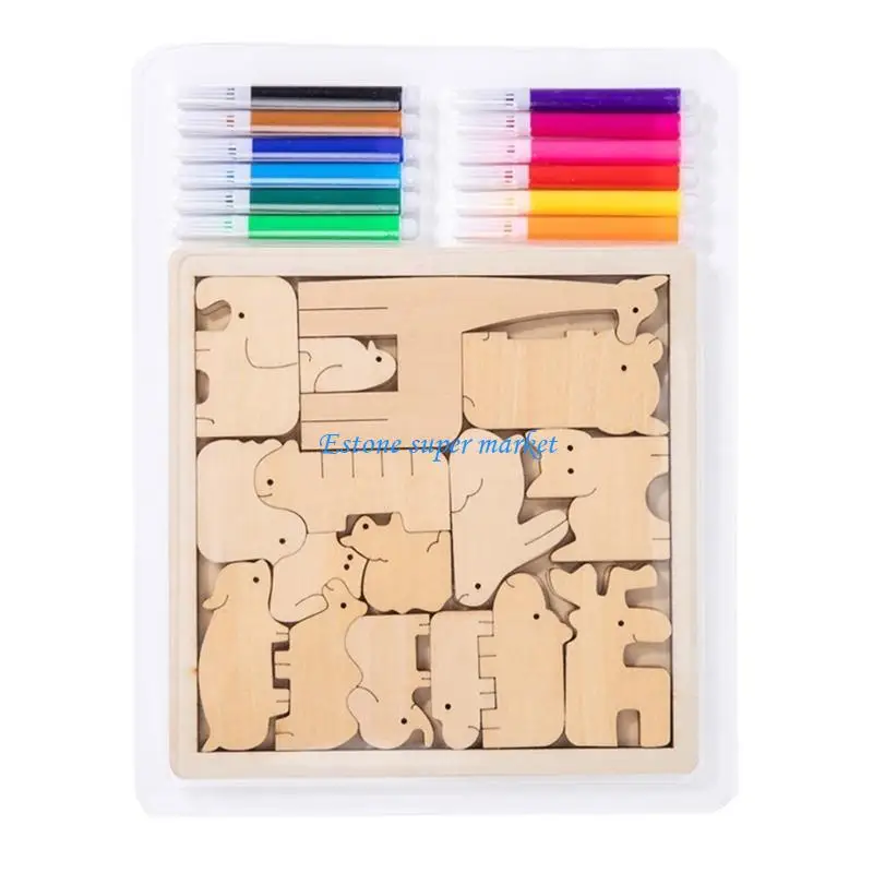 090b diy sem pintura animal quebra-cabeça jogo tabuleiro handeye coordenação brinquedo bloco correspondência crianças colorir